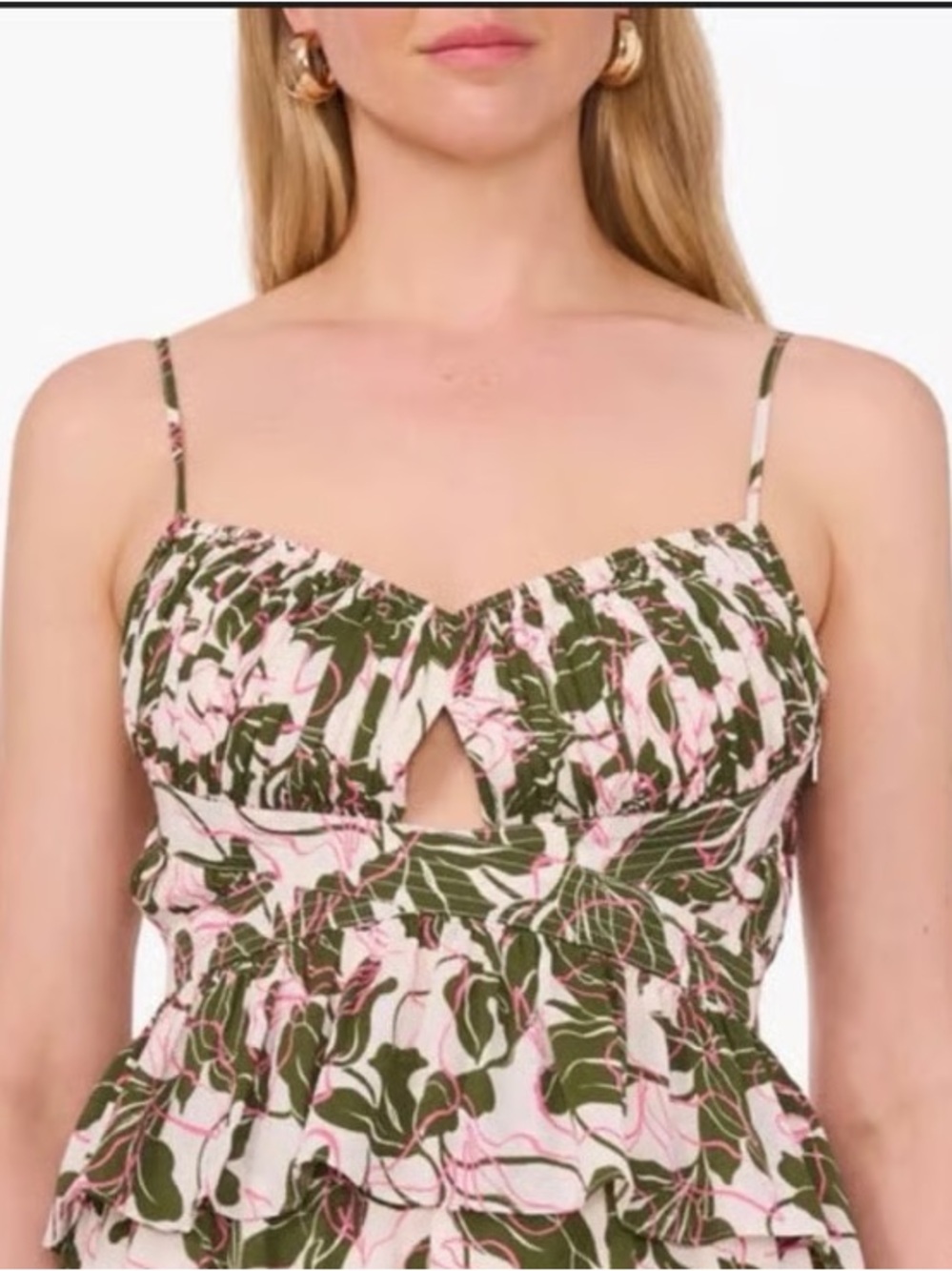 Parker Floral Ruffle Peplum Cami - Green/White/Pink